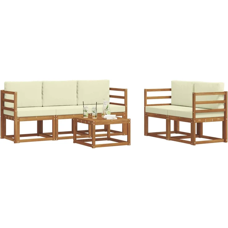 vidaXL Outdoor-Sofagarnitur mit Kissen 6 pcs Natur und Creme 3365993 – Bild 3