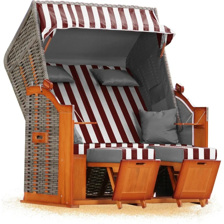 Strandkorb Hanse Ostsee Klassik XXL 2 Sitzer - Rot Weiß Blockstreifen – Bild 2