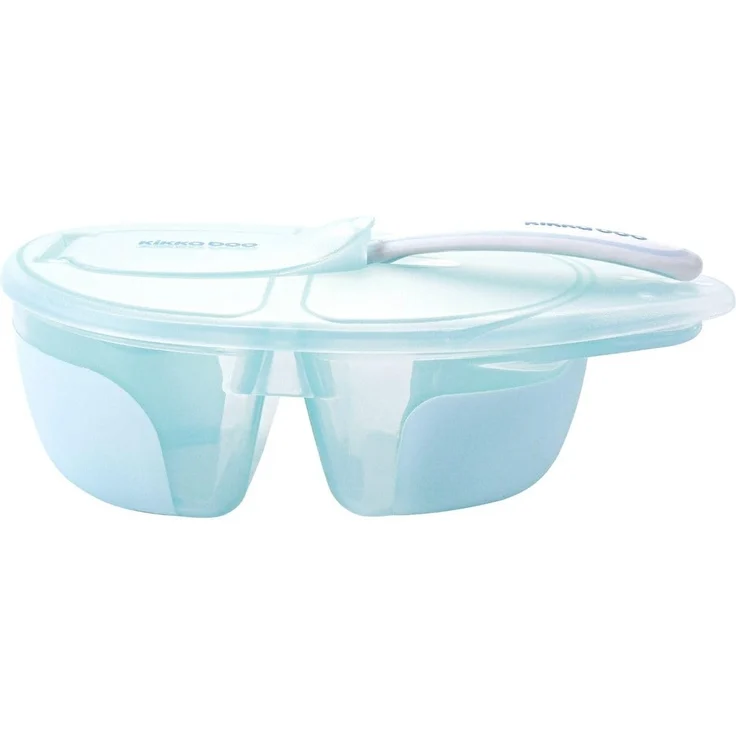 Kikkaboo Kinderschüssel Tasty Doppelkammer, Löffel, Deckel, großes Fach 150 ml blau – Bild 3