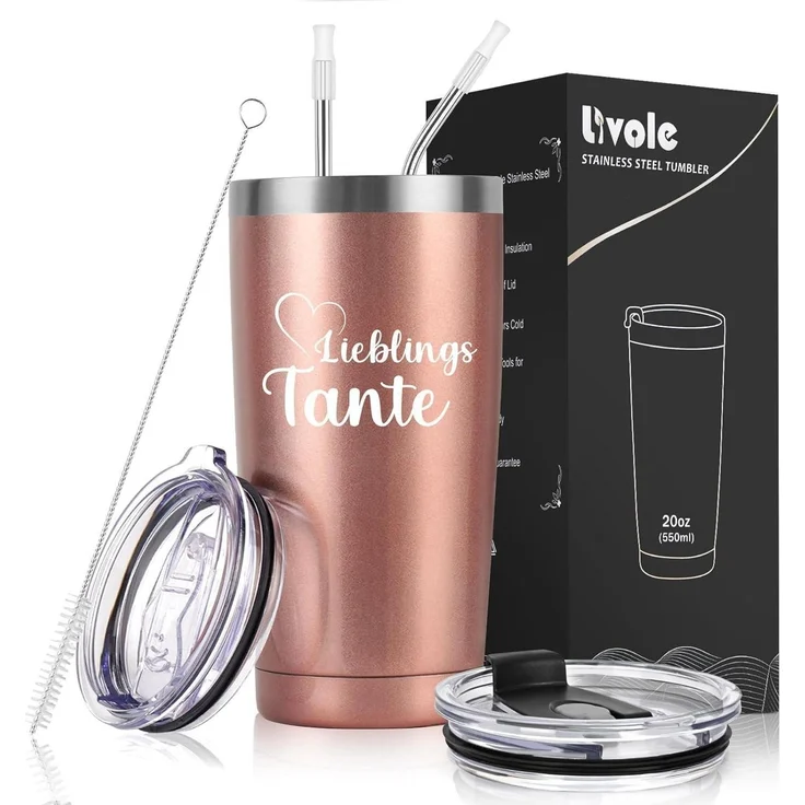 Livole Tante Geschenke Weihnachten Geburtstag,Thermobecher 600ml Edelstahl – Bild 8