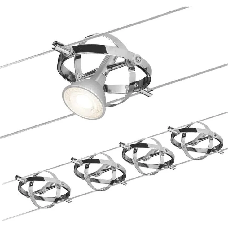 Paulmann No. 94144 Seilsystem Cardan Chrom mit 4 Spots ohne Leuchtmittel, max. 10W GU5,3