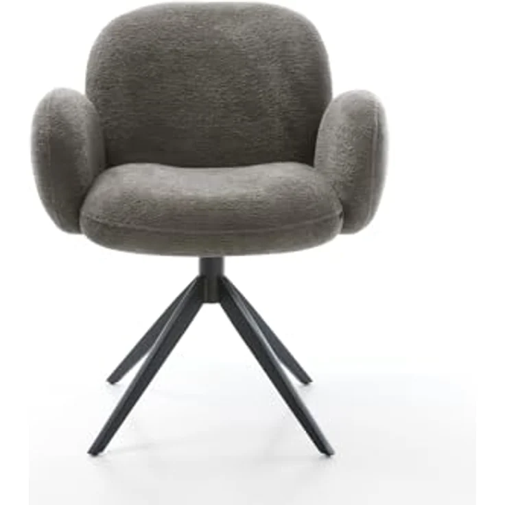Drehstuhl Nube-Flex mit Armlehnen Bouclé Soft Schlamm Kreuzgestell breit Schwarz 360° drehbar Wippfunktion Taschenfederkern – Bild 4