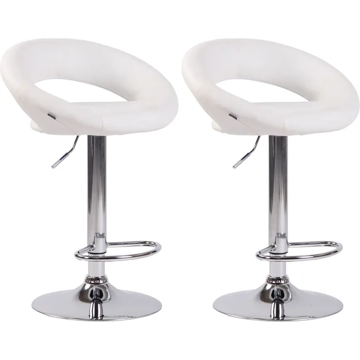2er Set Barhocker MEKIM - Kunstleder Weiß 53x47x80 cm Silber | Barstuhl Höhenverstellbar Mit Lehne Drehbar Tresenhocker Tresenstuhl Kneipenhocker