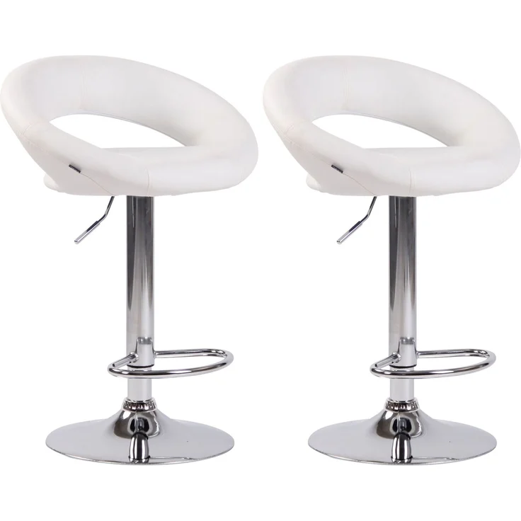 2er Set Barhocker MEKIM - Kunstleder Weiß 53x47x80 cm Silber | Barstuhl Höhenverstellbar Mit Lehne Drehbar Tresenhocker Tresenstuhl Kneipenhocker – Bild 1