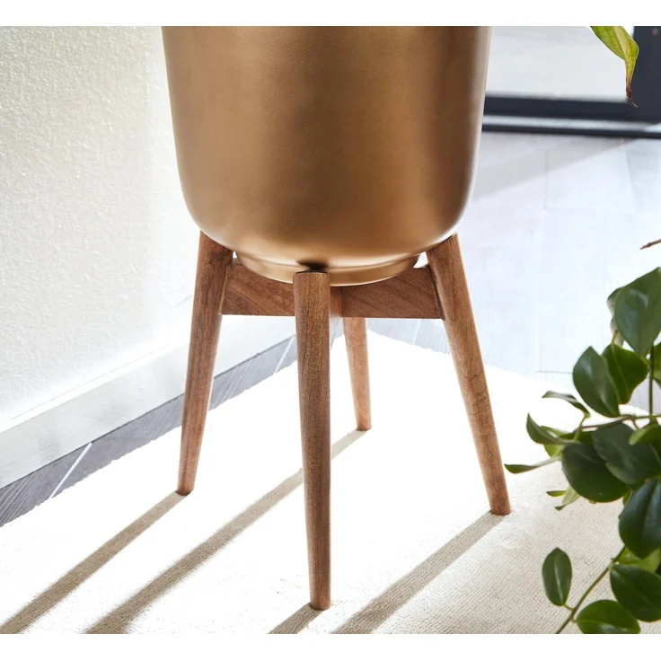 Blumentopf 2er Set Metall Massivholz Gold Rund mit Füßen – Bild 11