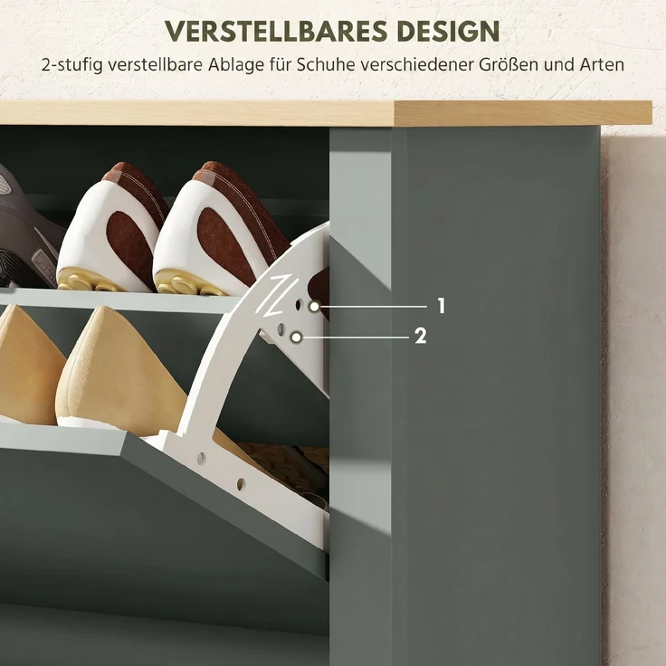 Schuhschrank mit 2 Klappfächern, verstellbare Trennwand für 8-12 Paar Schuhe, 72 x 26 x 80 cm, Hellgrau--Hellgrau--80x26x72cm--YOUDENOVA – Bild 7