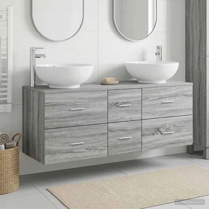vidaXL Badezimmerschrank-Set 3 stk. Grau Sonoma 129 x 44,5 x 80 cm 3405912 – Bild 1