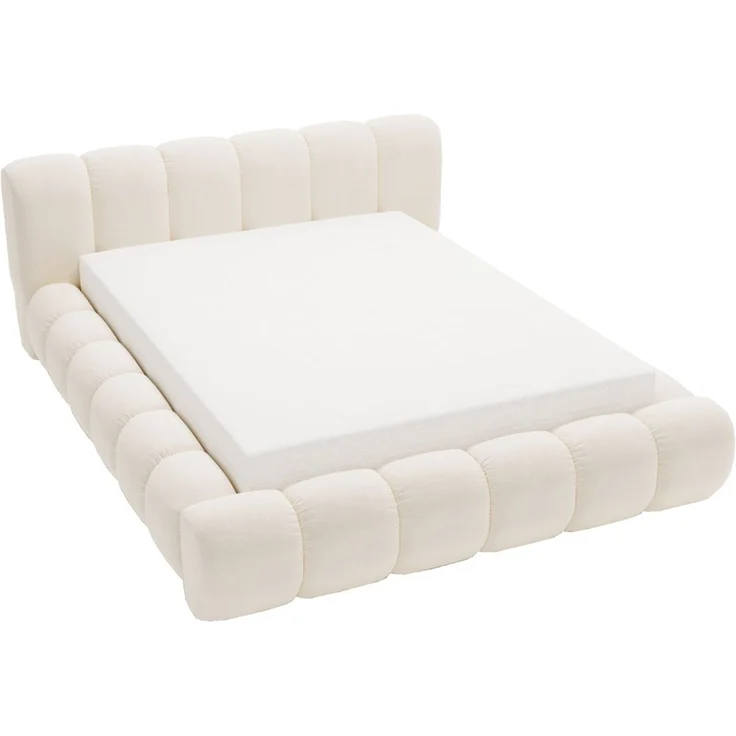 GRAINGOLD Doria Doppelbett 180x200, mit Kopfteil, Lattenrost, Bettkasten, Velour-Stoff, Creme – Bild 2