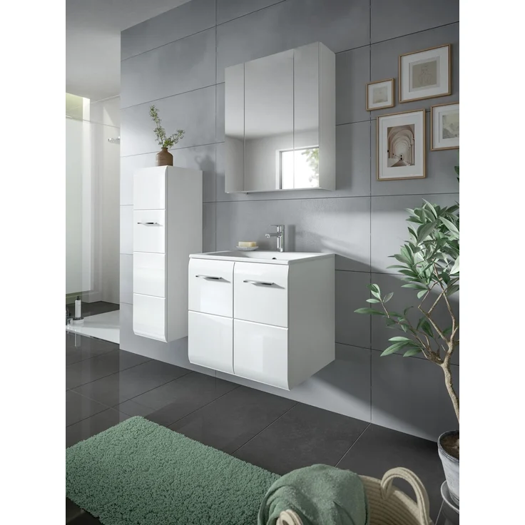Waschtisch inkl. Waschbecken (B/H/T: 60x55x46 cm) in weiß hochglanz tiefzieh – Bild 5