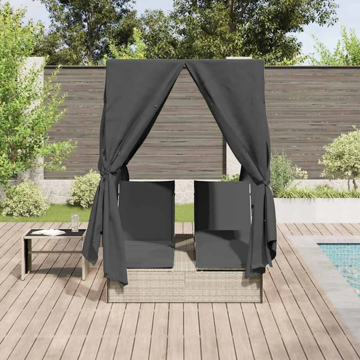 vidaXL Doppelte Sonnenliege Hellgrau Poly-Rattan 3376132 – Bild 3
