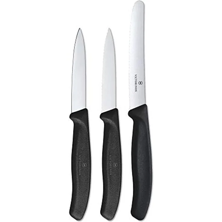 Victorinox Swiss Classic Gemüsemesser-Set, 3-teilig, gerader Schliff, Extra Scharf, Robuster Kunststoffgriff, schwarz