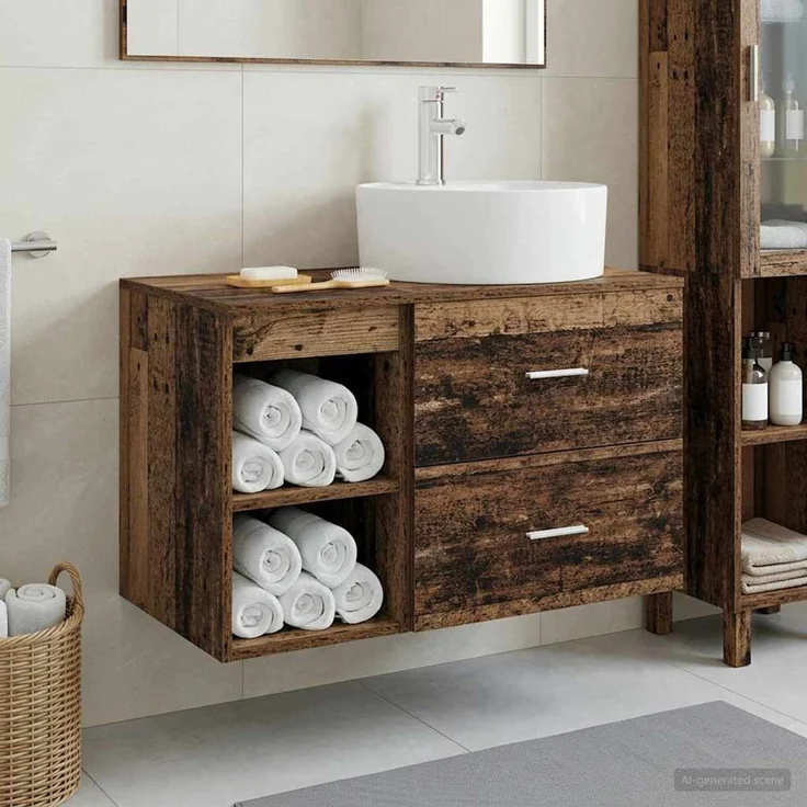 vidaXL Badezimmerschrank-Set 2 stk. Altholz 79,5 x 44,5 x 76 cm 3403910 – Bild 1