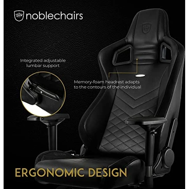 noblechairs Epic Gaming Stuhl - Bürostuhl - Schreibtischstuhl - PU-Kunstleder - Inklusive Kissen - Schwarz – Bild 4