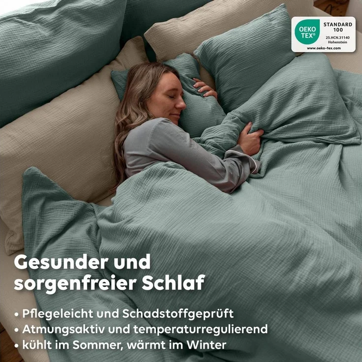 lilimaus Bettwäsche Musselin Bettbezug-Set 135x200 155x220 200x200 - Baumwolle, 3 teilig, Set mit seitlichem Reißverschluss - kühl im Sommer, warm im Winter – Bild 2
