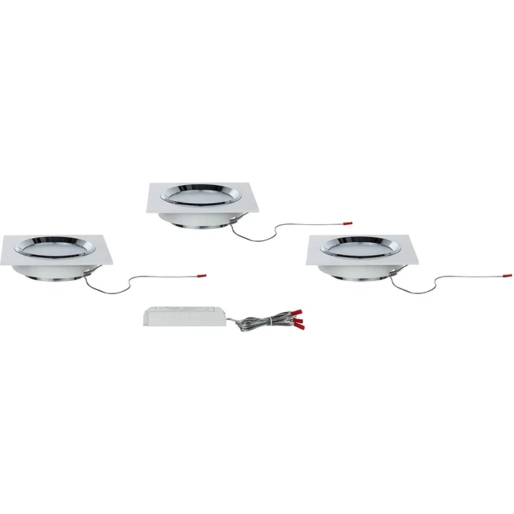 Paulmann Premium Einbauleuchten Set Dice eckig LED 3x8W 36VA 230V/700mA 150x150mm Weiß/Chrom Alu/Glas6489