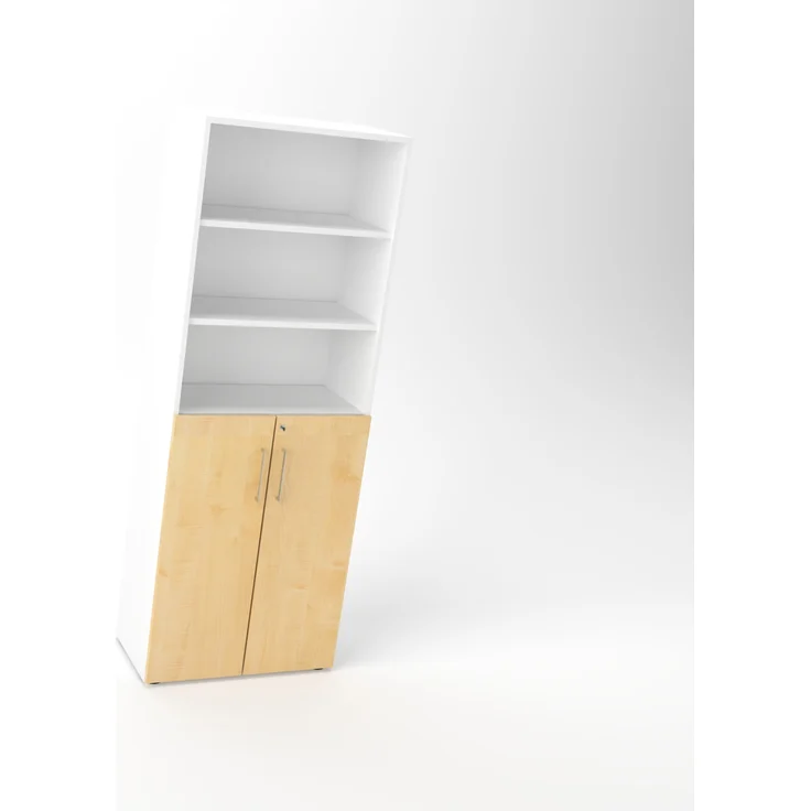 Rheinland Möbel Flügeltürenschrank Cabino 80×42×216 cm – abschließbarer Aktenschrank 3OH mit Regalaufsatz 3OH in Weiß/Ahorn mit 110° Drehtüren & Metallgriff – Bild 1