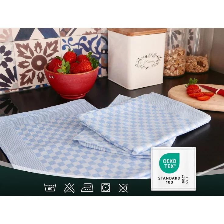 ZOLLNER 10er Set Geschirrtücher Baumwolle in 46x70 cm - super saugstarke und robuste Küchentücher – waschbar bis 60°C – in blau kariert - Gastronomiequalität - Oeko Tex® Zertifiziert – Bild 3