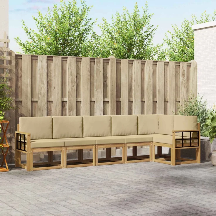 vidaXL Outdoor-Sofagarnitur 6 stk. Weiß und Beige Polyester 3387712 – Bild 1