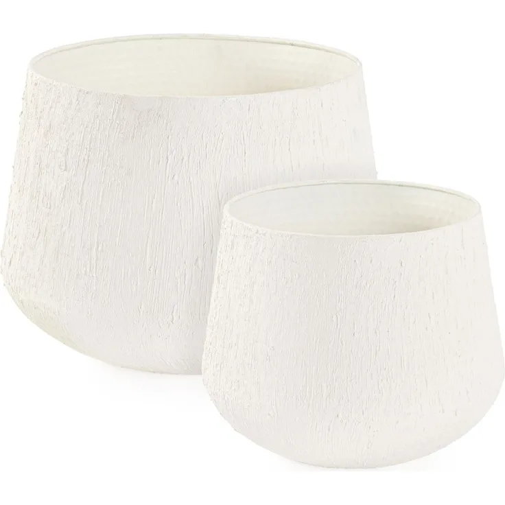 Outdoor-Vase Ranek 2er-Set aus Metall, modern handgefertigt, niedrig, weiß, für außen und innen
