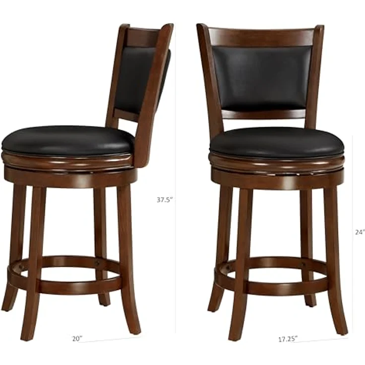 Ball & Cast Drehbarer Tresen Höhe Barhocker, Holzrahmen Küche Insel Hocker-Stuhl, 24in gepolsterte Barhocker mit Rückenlehne & Fußstütze, Cappuccino – Bild 4