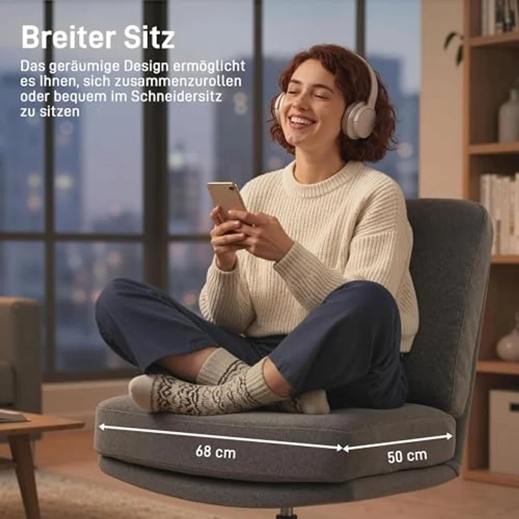 HOMCOM Relaxsessel mit Leinenoptik, Dicker Breiter Sitz (Drehbar Loungesessel, 2-St, Schneidersitz Polstersessel), für Wohnzimmer, Schlafzimmer, Dunkelgrau – Bild 5