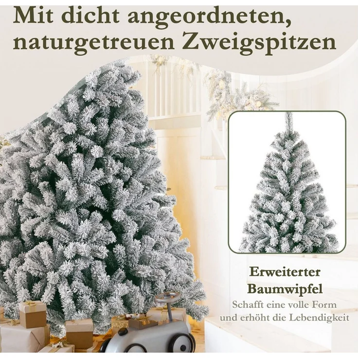 Sinaopus Künstlicher Weihnachtsbaum 180cm/210cm Tannenbaum, Christbaum aus PVC, Weihnachtsdeko, Tannenbaum künstlich, Weihnachtsbaum mit Beleuchtung, Künstlicher Tannenbaum mit Schnee, Premium Weihnachtsbaum naturgetreu, mit Metallständer – Bild 4