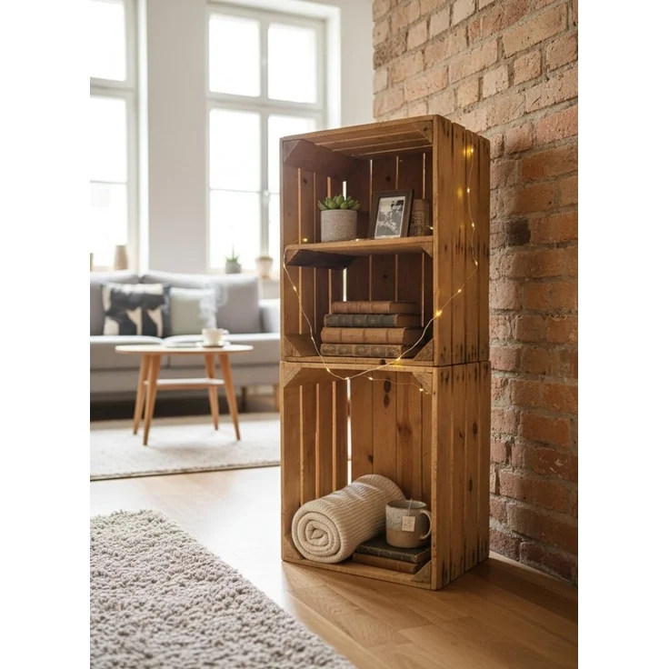 Obstkisten SET Vintage Natur mit Zwischenbrett Quer 50 x 40 x 30cm – Bild 2