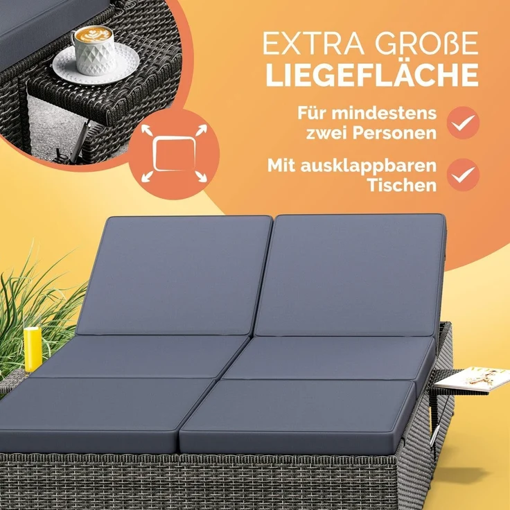 Casaria Gartenliege, Doppelliege Klapptisch Wetterfest 7-fach Höhenverstellbar Liegestuhl – Bild 6