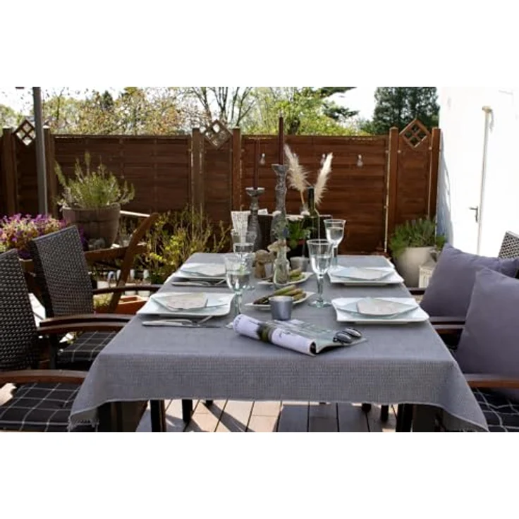 Brandsseller Gartentischdecke 130x220 cm Tischdecke mit Paspel Outdoor Tischtuch rechteckig Weichschaum für Garten, Terrasse, Balkon wetterfest rutschfest - Hellgrau – Bild 7