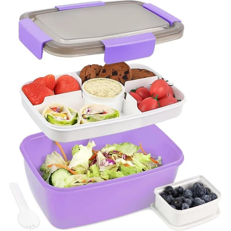 Lunchbox Erwachsene 2000ml auslaufsicher Bento Fächer 2000ml-lila