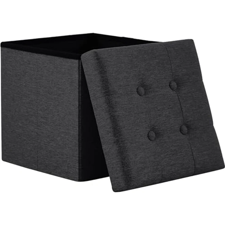 Zedelmaier Sitzhocker mit Stauraum, Fußbank Truhen Aufbewahrungsbox faltbar belastbar bis 300 kg, Leinen, 38 x 38 x 38 cm (Dunkles Schwarz) – Bild 2