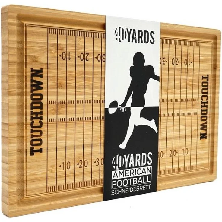 40YARDS Schneidebrett American Football Schneidebrett mit eingraviertem Football Spielfeld, Bambus Holz, (1-St), (38 x 25 x 2 cm) - mit Saftrille für Fleisch & Gemüse – Bild 4