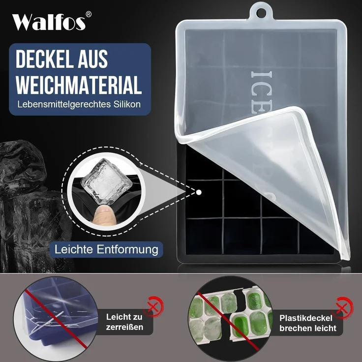 Walfos® Silikon Eiswürfelform 3x24 mit Deckel BPA-frei Cocktails Whisky 72 – Bild 2