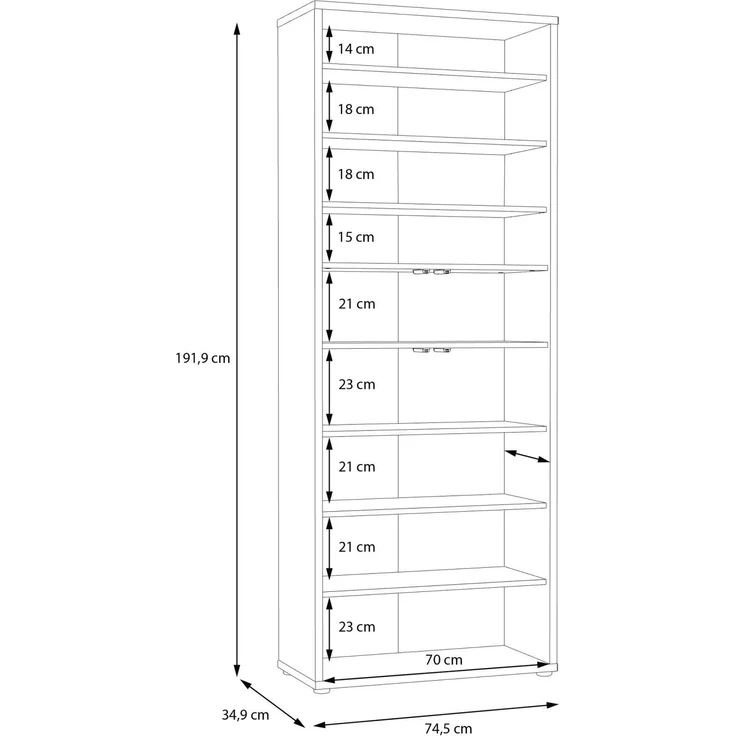 Forte ALICE SPRINGS Schuhschrank 70 80, moderner Flurschrank mit 4 Türen und 8 Einlegeböden, Holzwerkstoff, Salbei / Artisan Eiche Holzdekor, 74,5 cm breit x 191,9 cm hoch x 34,9 cm tief – Bild 7