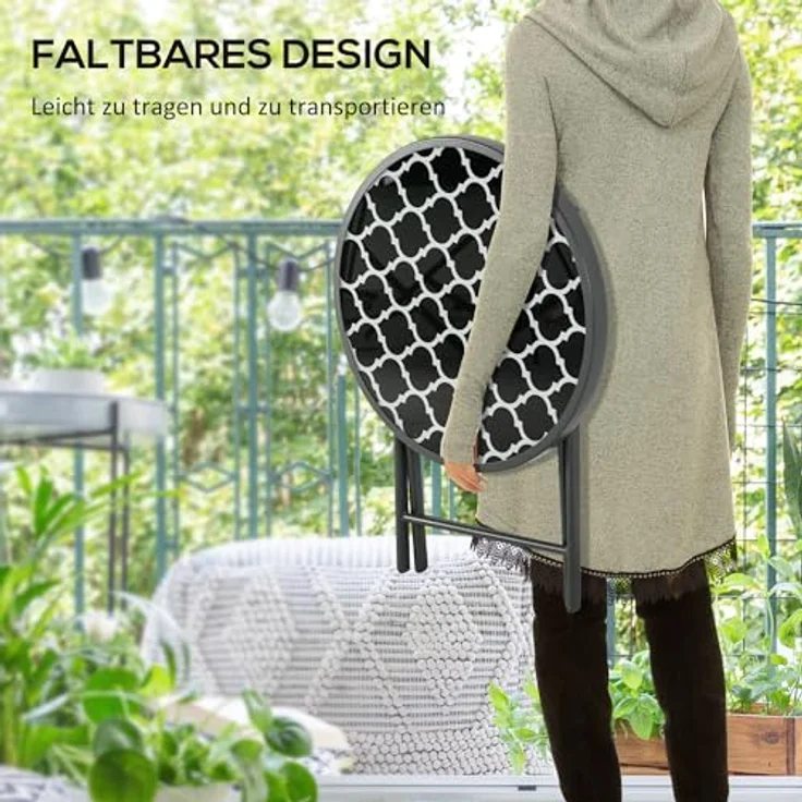 Outsunny Gartentisch Beistelltisch klappbar Klapptisch Outdoor aus gehärtetem Glas (für Garten Terrasse, 1-St, Campingtisch), Schwarz 45 x 45 x 50 cm – Bild 5