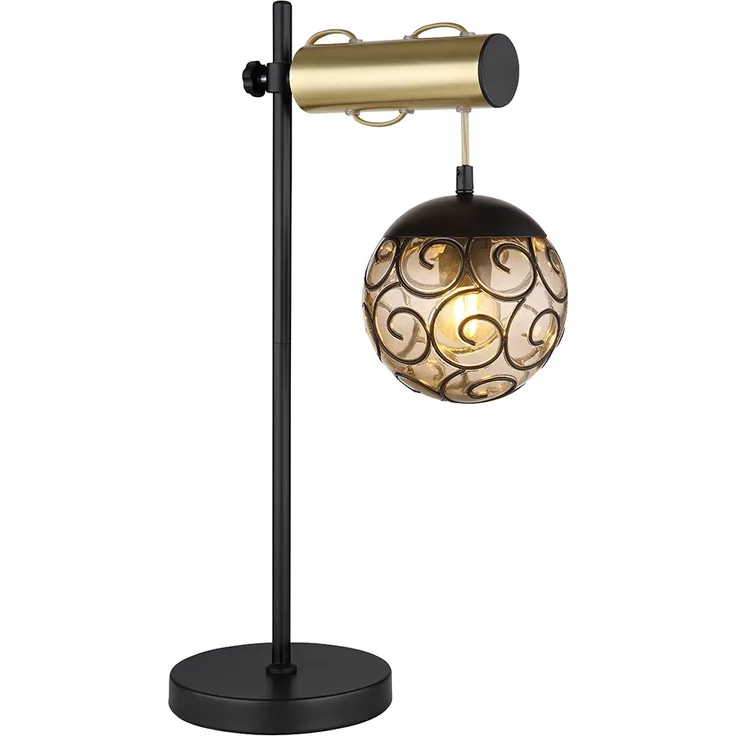 Tischleuchte, schwarz, gold, höhenverstellbar, H 55 cm