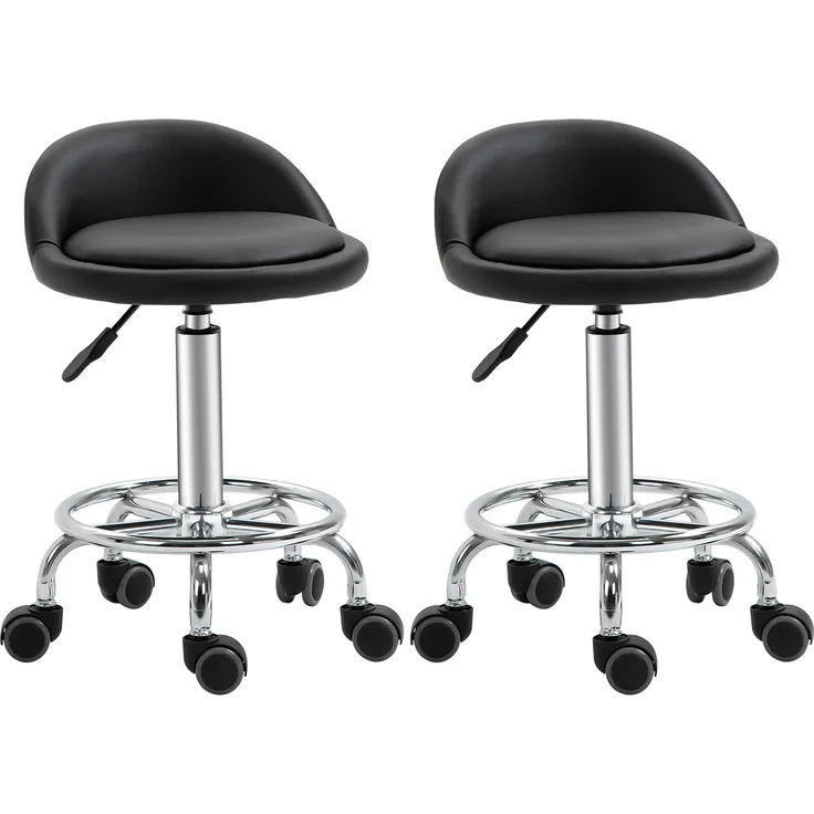 MELAYR, Rollhocker mit Rückenlehne 57-72 cm höhenverstellbar Drehhocker für Büro Salon Massage, Schwarz