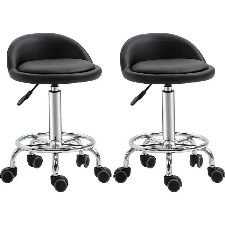 MELAYR, Rollhocker mit Rückenlehne 57-72 cm höhenverstellbar Drehhocker für Büro Salon Massage, Schwarz – Bild 1