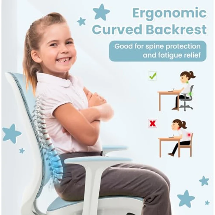 FANTASK Schreibtischstuhl Kinder, Schreibtisch Höhenverstellbar 43-55cm, 360° Drehstuhl mit Rückenlehne & Armlehnen & Rädern, Bürostuhl Ergonomisch für Kinder 6-15 Jahre (Blau) – Bild 7