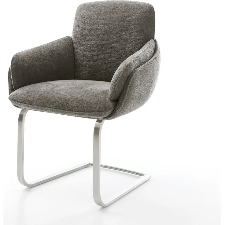 Freischwinger Luan-Flex mit Armlehnen Bouclé Soft Schlamm Freischwinger flach Edelstahl