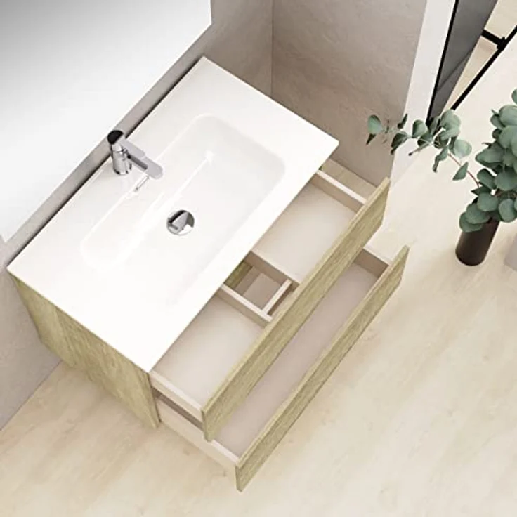 Baikal Onyx Badezimmer, 2 Schubladen, Wandmontage, mit Keramikwaschbecken, montiert, Melamin 16 – Bild 5