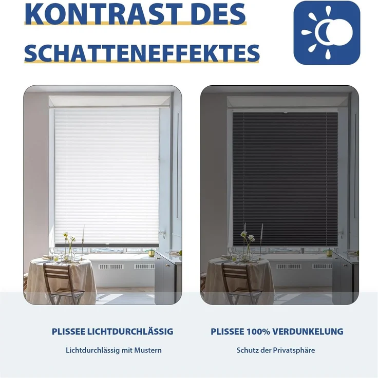 Sekey Plissee Doppelplissee Day+Night 75x200cm, Weiß & Grau – Bild 6
