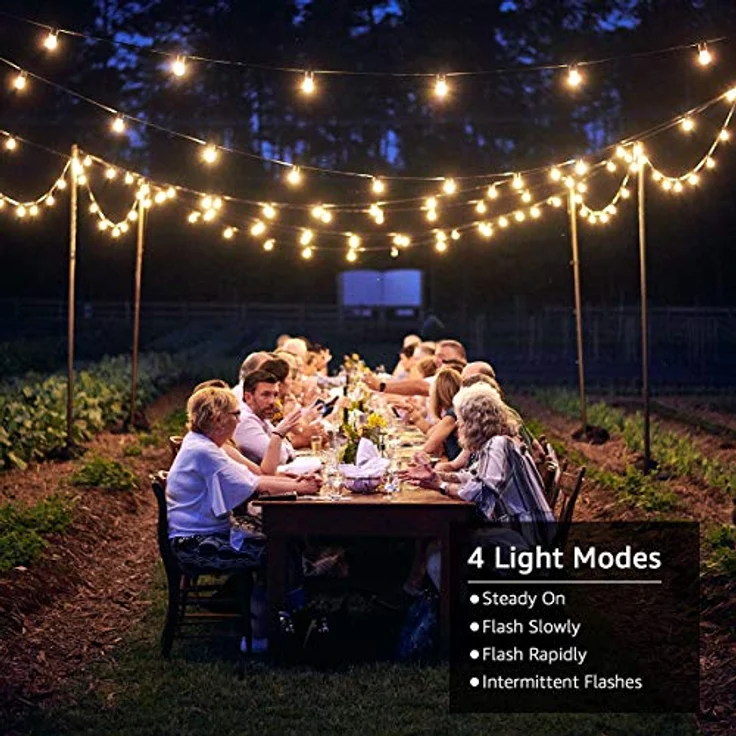 Lepro Solar Lichterkette G40, 7.62M mit 25 warmweißen LEDs, USB wiederaufladbar, 4 Beleuchtungsmodi für Garten, Balkon, Hochzeit und Weihnachtsdeko – Bild 4