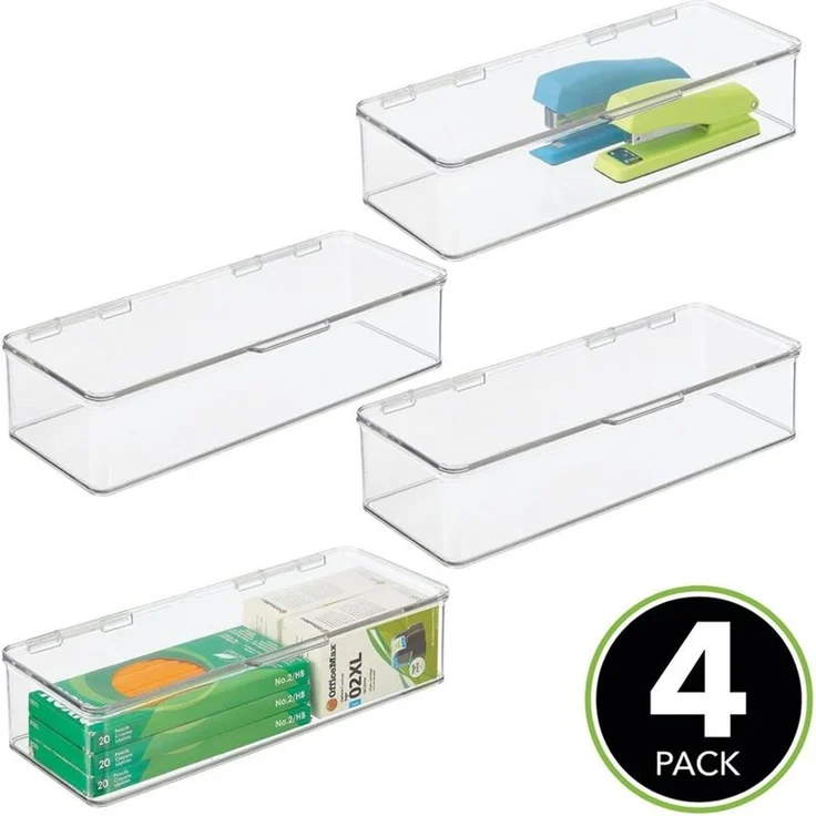 mDesign Organizer Aufbewahrung Kiste Box stapelbar Deckel 4er-Set Transparent – Bild 3