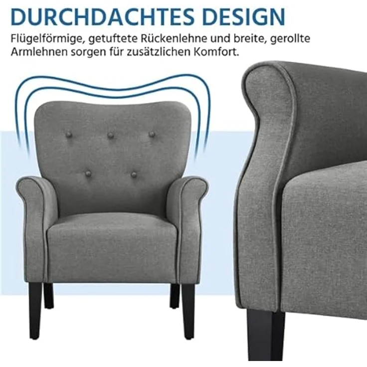Yaheetech Ohrensessel modern Holzbeine Sessel Polstersessel Fernsehsessel mit Armlehnen Einzelsofa Sitzkomfort Dunkelgrau – Bild 9