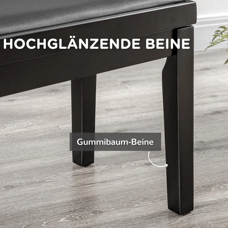 HOMCOM Klavierbank Höhenverstellbare Klavierbank mit Lederkissen (Pianobank, 1-St, Kunstleder Gummiholz), Schwarz 63 x 33 x 45-56 cm – Bild 4