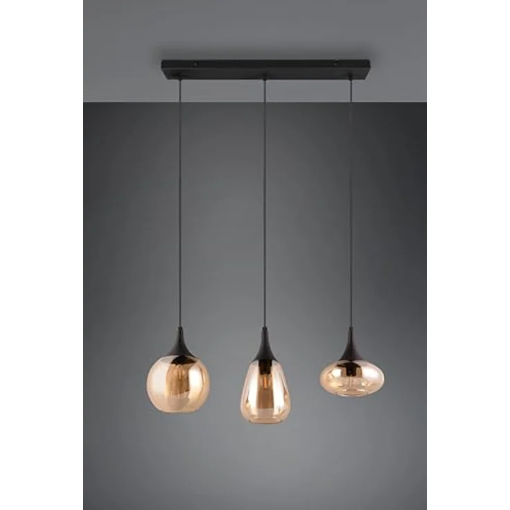 Trio Leuchten Lumina Pendelleuchte, 3-stilig mit 120 W, amber-schwarze Glasschirme, Maße: 19,5 x 68,8 x 150 cm, E14 – Bild 8