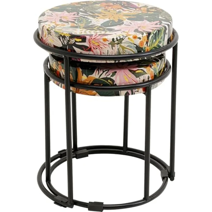 Kare Design Beistelltisch Jungle (2/Set), Mehrfarbig, 35cm Durchmesser, Couchtisch, Nachttisch, Dschungel Motiv, Stahlgestell, Wohnzimmer, Rund – Bild 3