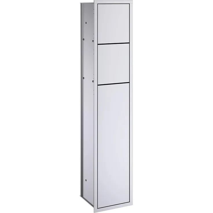 Emco ASIS 150 Unterputz-Schrankmodul für das Gäste-WC, Badezimmerschrank als Toilettenpapierhalter & Klobürstenhalter mit extra Fach, Hochschrank mit Push to Open-Funktion, Silber