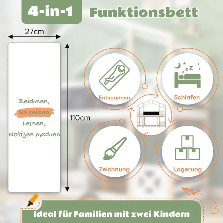 Kinderbett Baumhaus, Massivholz mit Leiter, 90x200 cm, Natur & Weiß, ohne Matratze – Bild 8